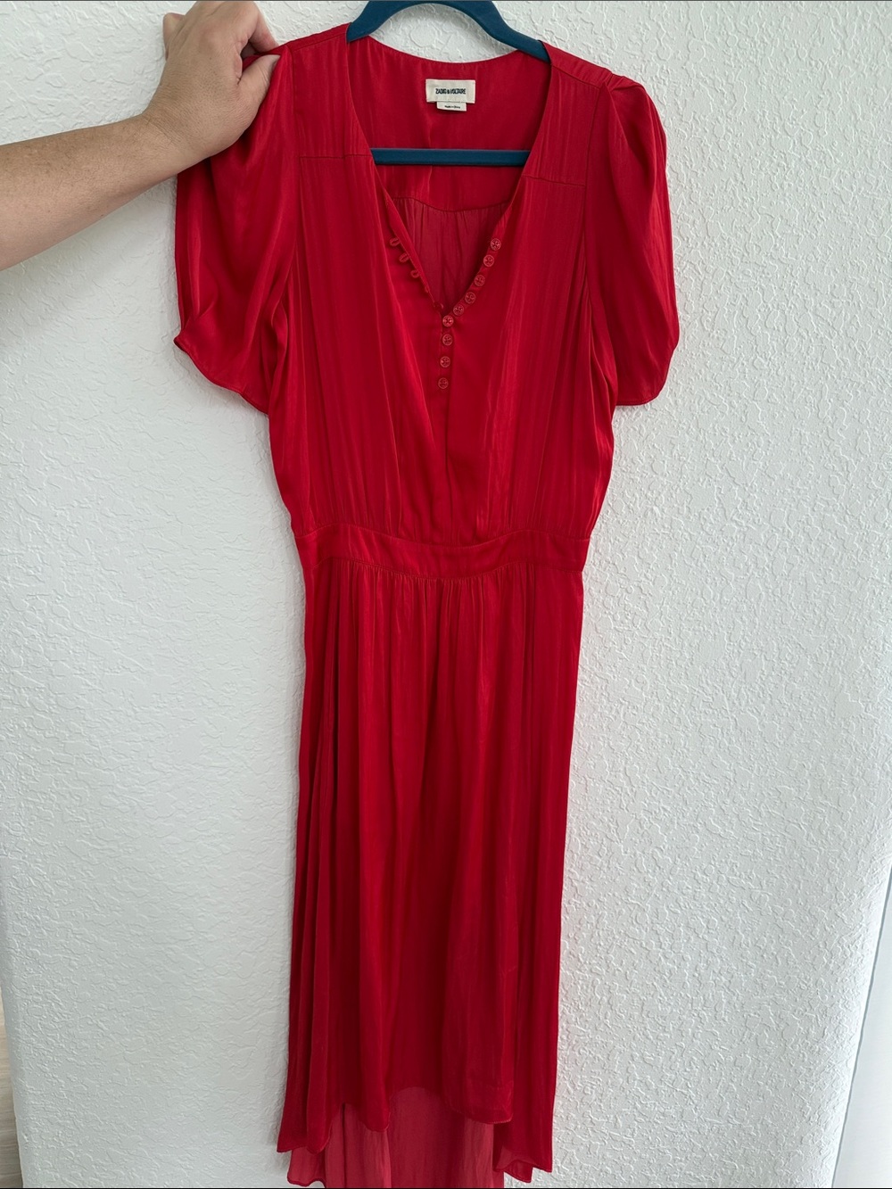 Zadig & Voltaire Vibrant Red Midi Dress with Button Front